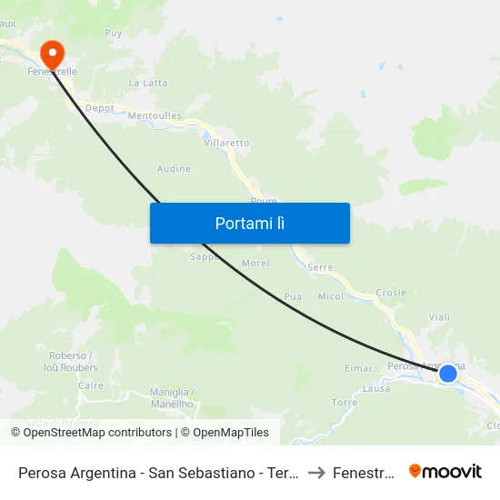 Perosa Argentina - San Sebastiano - Terminal to Fenestrelle map
