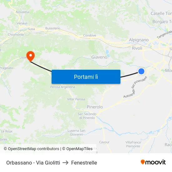 Orbassano - Via Giolitti to Fenestrelle map