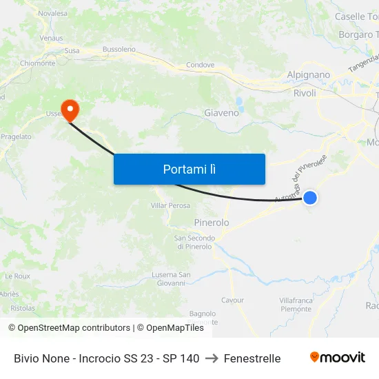 Bivio None - Incrocio SS 23 - SP 140 to Fenestrelle map