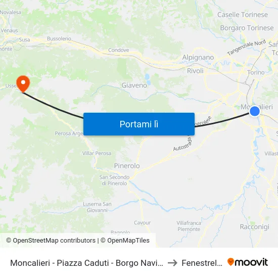 Moncalieri - Piazza Caduti - Borgo Navile to Fenestrelle map