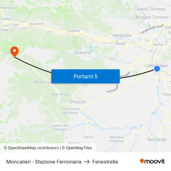 Moncalieri - Stazione Ferroviaria to Fenestrelle map