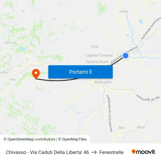 Chivasso - Via Caduti Della Liberta'  46 to Fenestrelle map