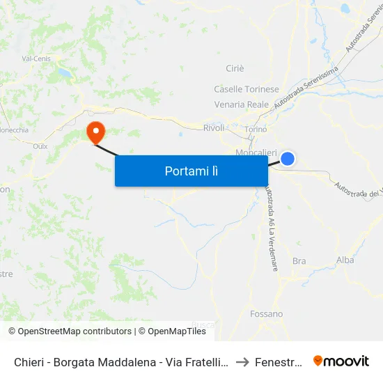 Chieri - Borgata Maddalena - Via Fratelli Cervi to Fenestrelle map