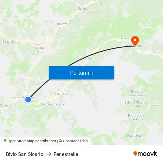 Bivio San Sicario to Fenestrelle map
