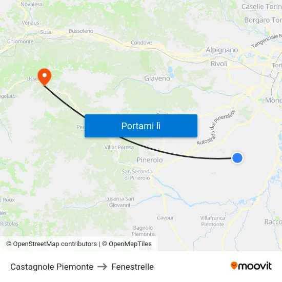 Castagnole Piemonte to Fenestrelle map