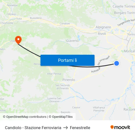 Candiolo - Stazione Ferroviaria to Fenestrelle map