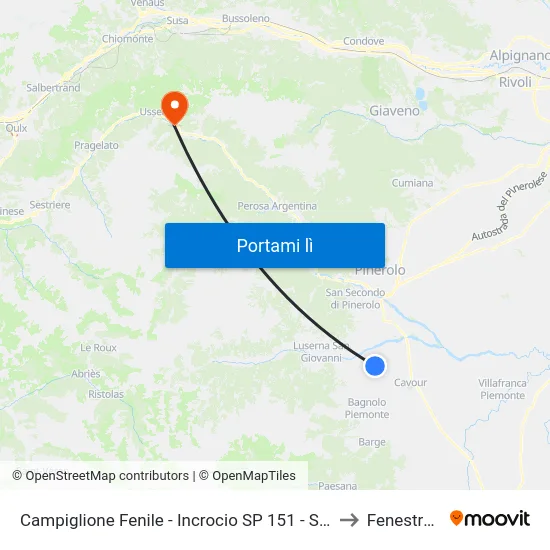 Campiglione Fenile - Incrocio SP 151 - SP 153 to Fenestrelle map