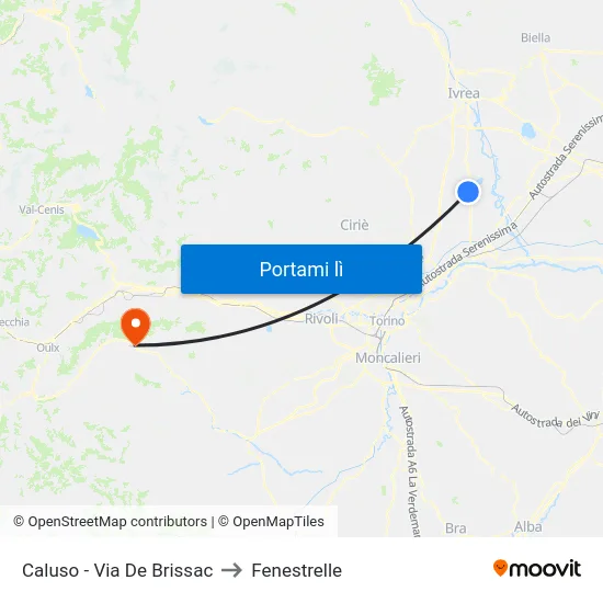 Caluso - Via De Brissac to Fenestrelle map