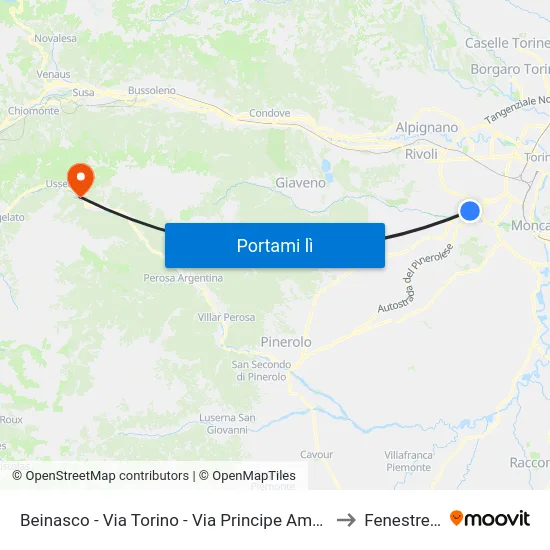 Beinasco - Via Torino - Via Principe Amedeo to Fenestrelle map