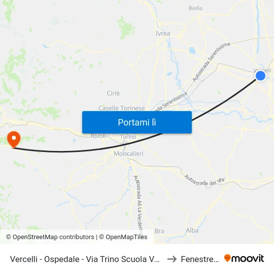 Vercelli - Ospedale - Via Trino Scuola Verga to Fenestrelle map
