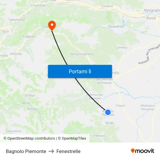 Bagnolo Piemonte to Fenestrelle map