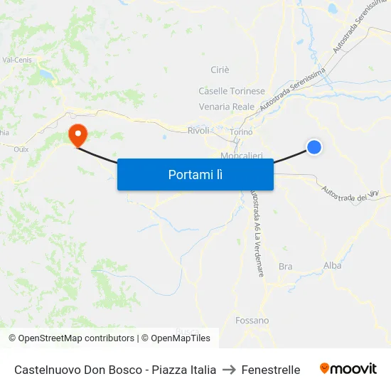 Castelnuovo Don Bosco - Piazza Italia to Fenestrelle map