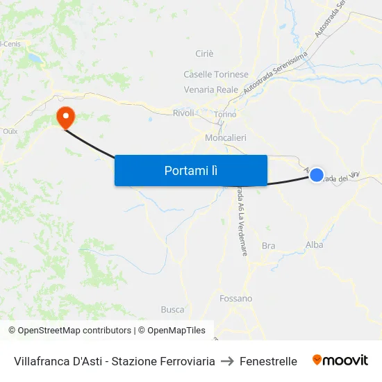 Villafranca D'Asti - Stazione Ferroviaria to Fenestrelle map