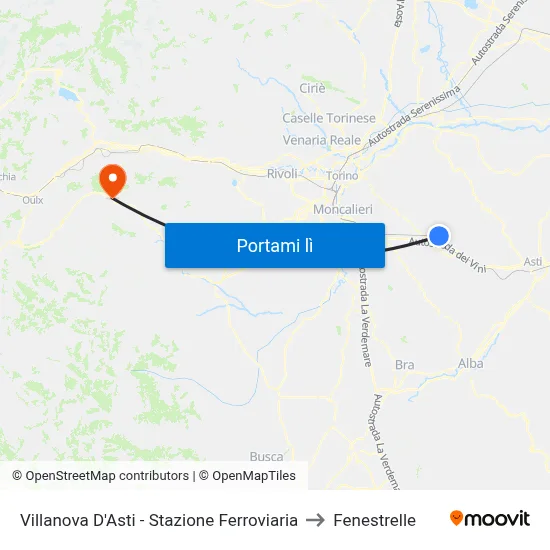 Villanova D'Asti - Stazione Ferroviaria to Fenestrelle map