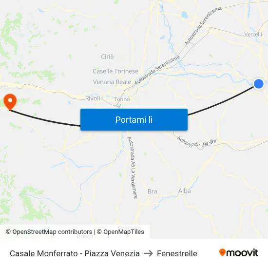 Casale Monferrato - Piazza Venezia to Fenestrelle map