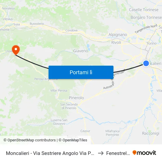 Moncalieri - Via Sestriere Angolo Via Palli to Fenestrelle map