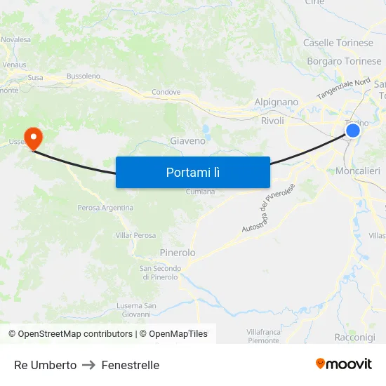 Re Umberto to Fenestrelle map