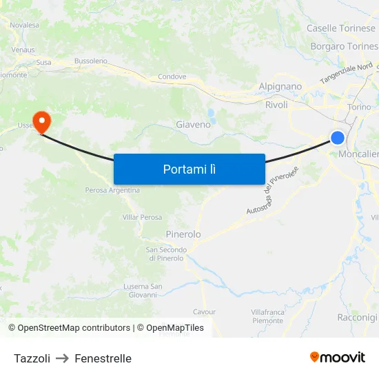 Tazzoli to Fenestrelle map