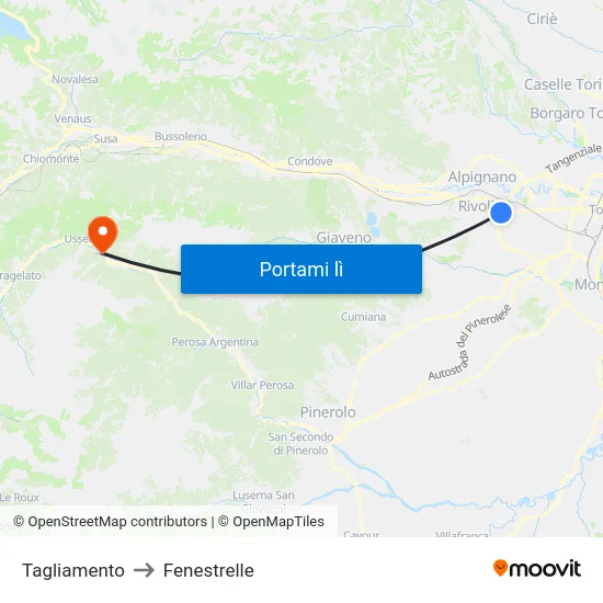 Tagliamento to Fenestrelle map