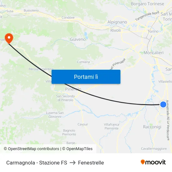 Carmagnola - Stazione FS to Fenestrelle map