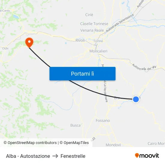 Alba - Autostazione to Fenestrelle map