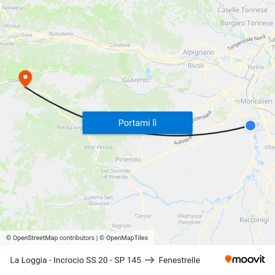 La Loggia - Incrocio SS 20 - SP 145 to Fenestrelle map