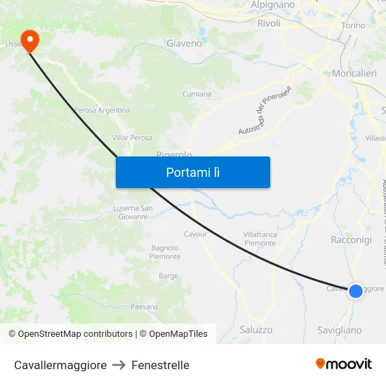 Cavallermaggiore to Fenestrelle map