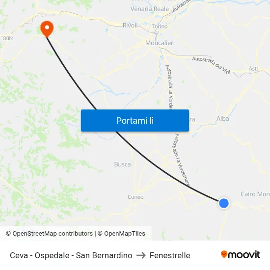 Ceva - Ospedale - San Bernardino to Fenestrelle map