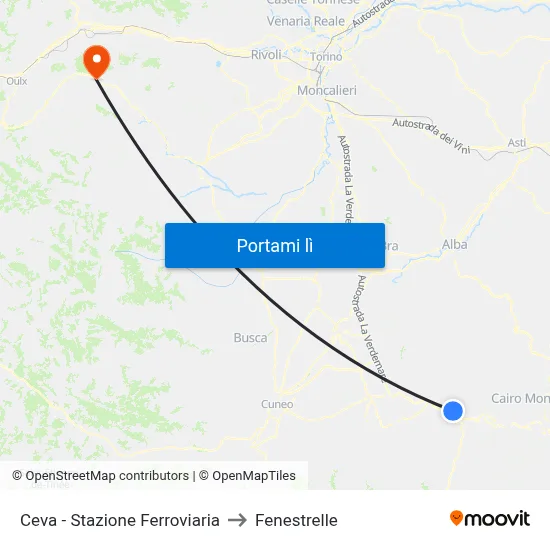 Ceva - Stazione Ferroviaria to Fenestrelle map