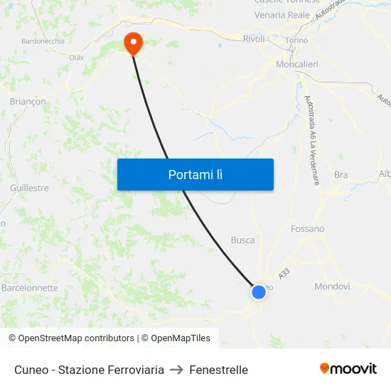 Cuneo - Stazione Ferroviaria to Fenestrelle map
