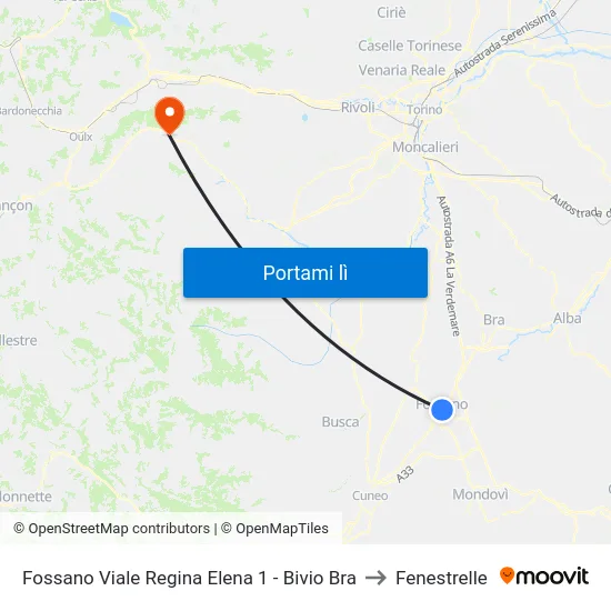 Fossano  Viale Regina Elena  1 - Bivio Bra to Fenestrelle map