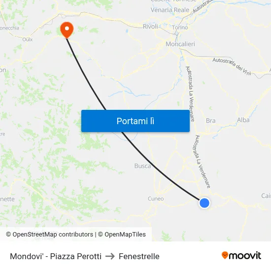 Mondovi' - Piazza Perotti to Fenestrelle map