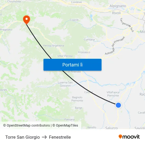 Torre San Giorgio to Fenestrelle map