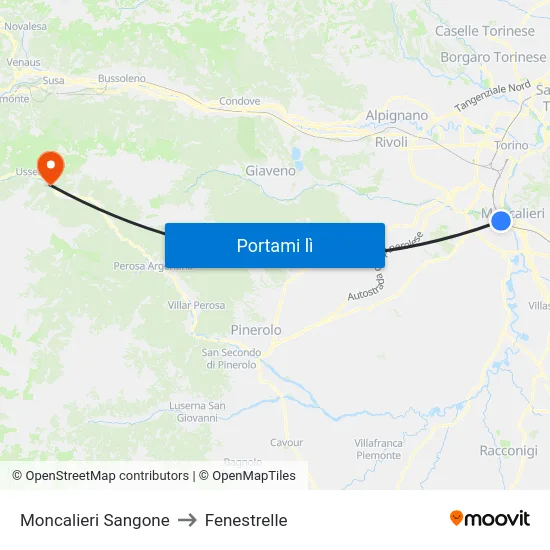 Moncalieri Sangone to Fenestrelle map