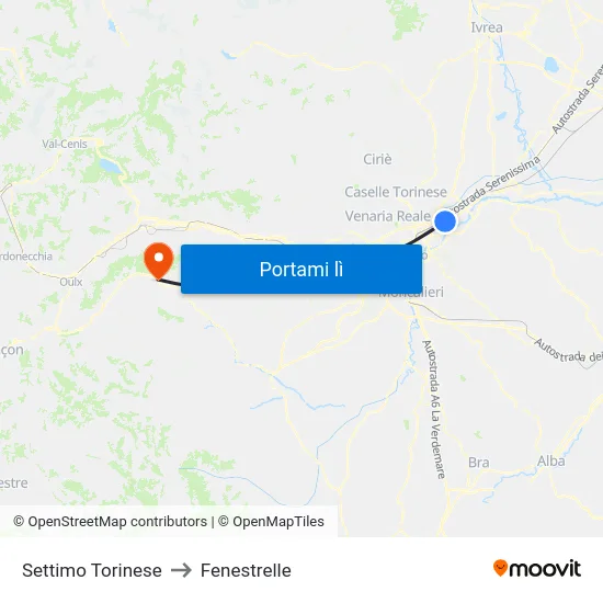Settimo Torinese to Fenestrelle map