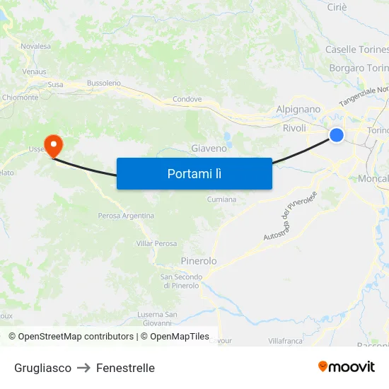 Grugliasco to Fenestrelle map