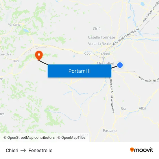 Chieri to Fenestrelle map