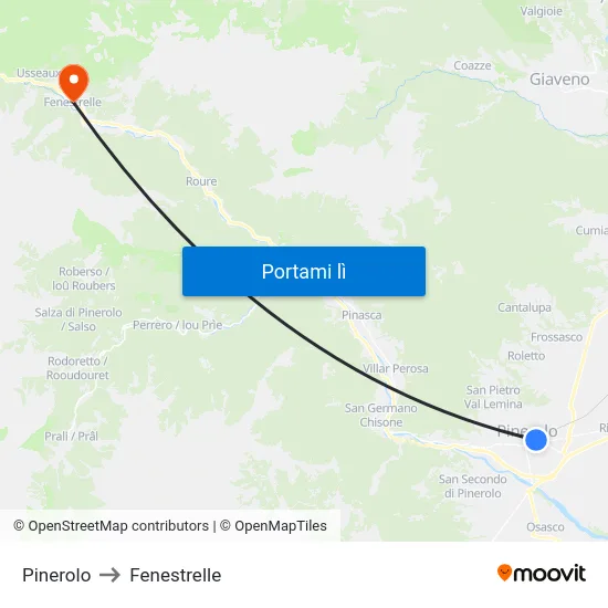 Pinerolo to Fenestrelle map