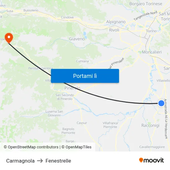Carmagnola to Fenestrelle map