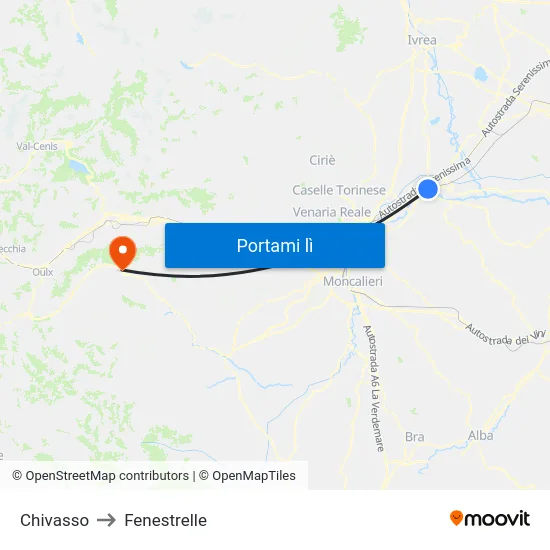 Chivasso to Fenestrelle map