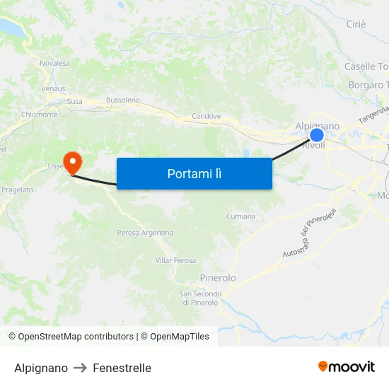 Alpignano to Fenestrelle map