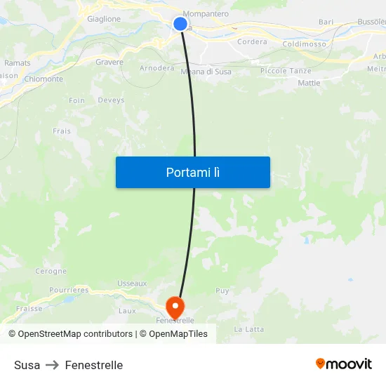 Susa to Fenestrelle map