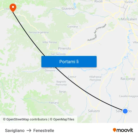 Savigliano to Fenestrelle map
