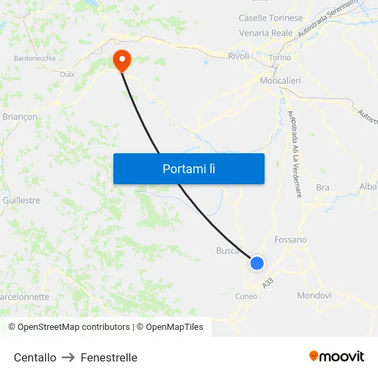Centallo to Fenestrelle map