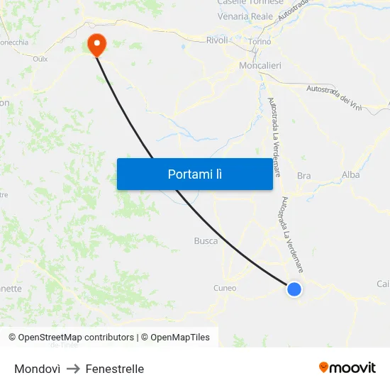 Mondovì to Fenestrelle map