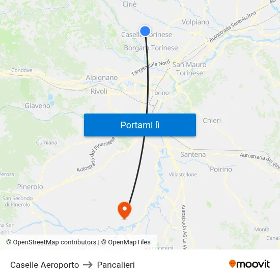 Caselle Aeroporto to Pancalieri map