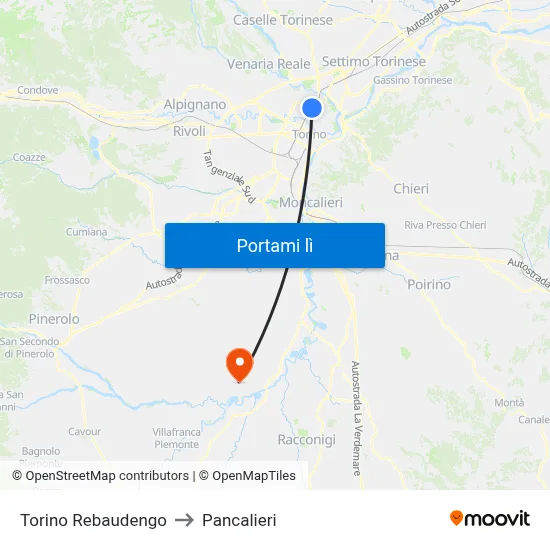 Torino Rebaudengo to Pancalieri map