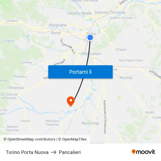 Torino Porta Nuova to Pancalieri map