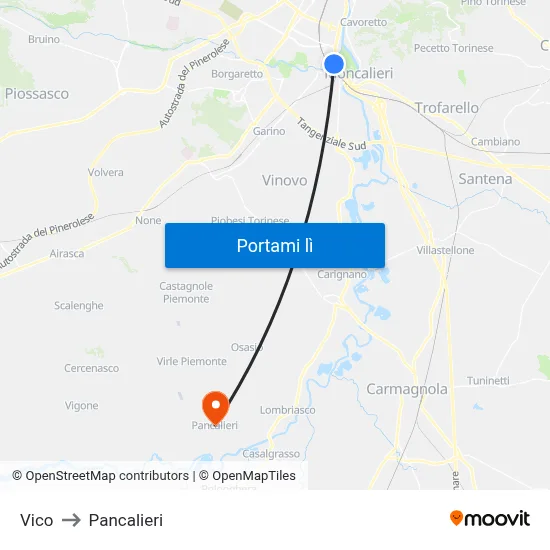 Vico to Pancalieri map