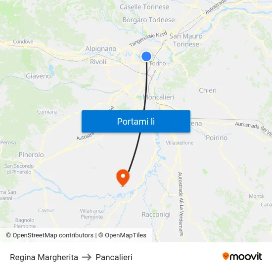 Regina Margherita to Pancalieri map
